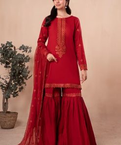 3 Pcs Luxury Pret Red Embroidered Cotton Lawn Suit MBDW-EA2406RD