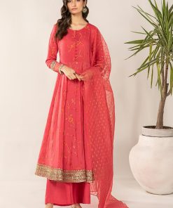 3 Pcs Luxury Pret Carrot Pink Embroidered Jacquard Broshia Suit MBDW-EF24120CP