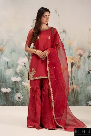 3 Pcs Luxury Pret Red Embroidered Lawn Suit MBDW-EF24102RD