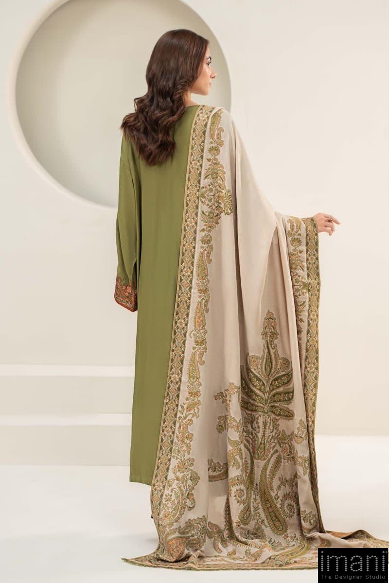 3 Pcs Luxury Olive Green Embroidered Linen Suit Mbdw-W24100Go 7 3 Pcs Luxury Olive Green Embroidered Linen Suit Mbdw-W24100Go - Image 7
