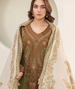 3 Pcs Luxury Olive Green Embroidered Linen Suit Mbdw-W24100Go 10 Dw W24100Greenb Imanistudio.com
