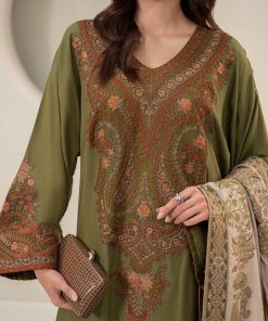 3 Pcs Luxury Olive Green Embroidered Linen Suit Mbdw-W24100Go 11 Dw W24100Greenc Imanistudio.com
