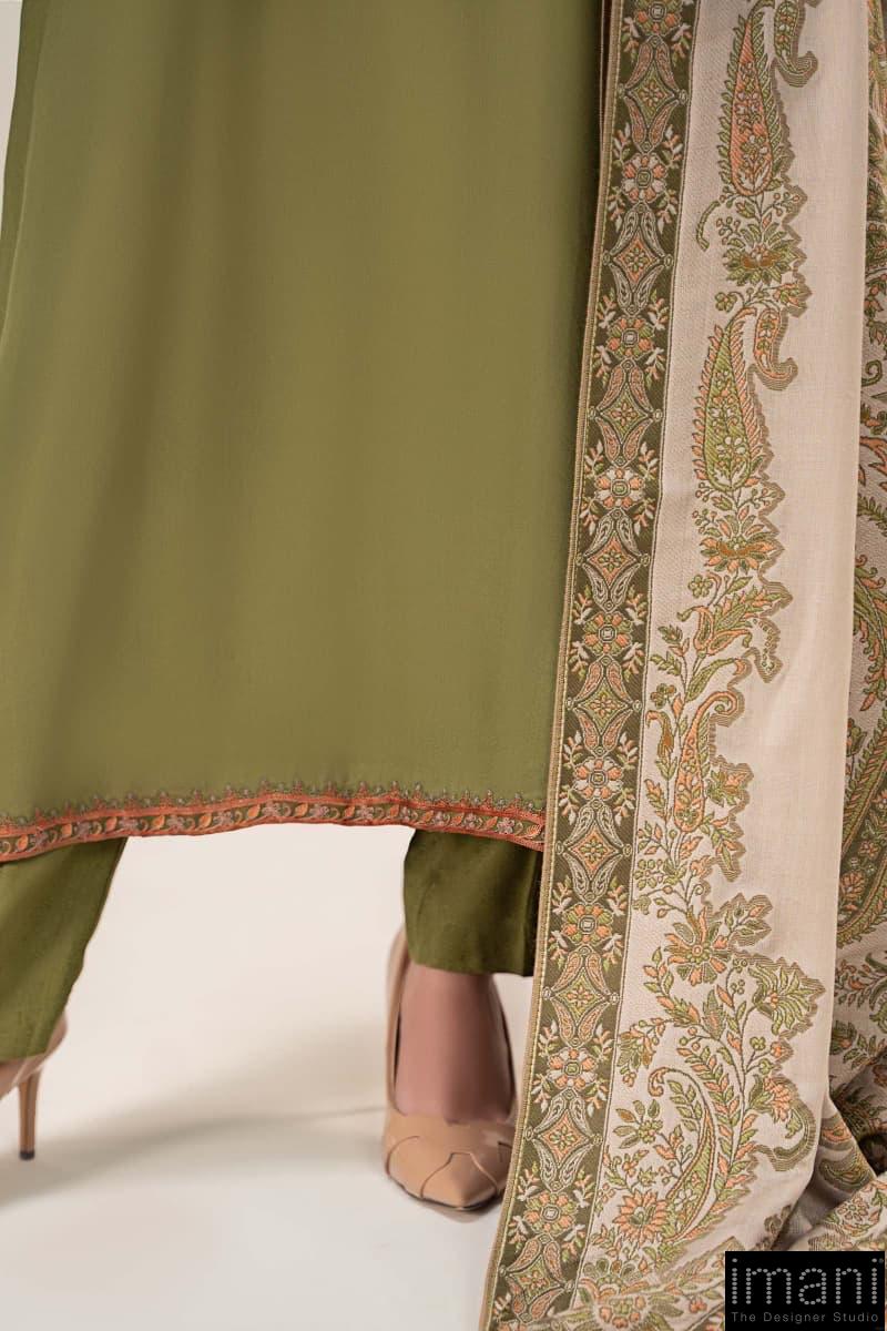 3 Pcs Luxury Olive Green Embroidered Linen Suit Mbdw-W24100Go 6 3 Pcs Luxury Olive Green Embroidered Linen Suit Mbdw-W24100Go - Image 6
