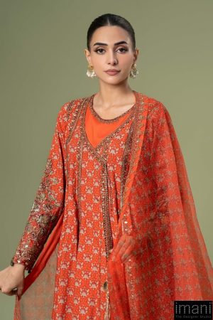 3 Pcs Luxury Pret Orange Printed &Amp; Embroidered Linen Suit Mbdw-W24128Po 7 Dw W24128Orangeb Imanistudio.com