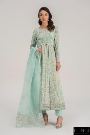 3 Pcs Luxury Pret Light Ferozi Embroidered Linen Suit MBDW-W24152LF