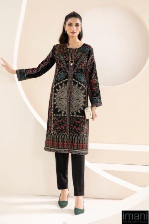 3 Pcs Luxury Pret Black Embroidered Light Khaddar Suit Mbdw-W24157Bk