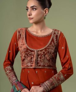 Luxury Pret Rustic Orange Embroidered Linen Suit Mbdw-W2467Ro 10 Dw W2467Mustardb Imanistudio.com