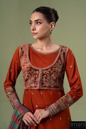 Luxury Pret Rustic Orange Embroidered Linen Suit Mbdw-W2467Ro 10 Dw W2467Mustardb Imanistudio.com