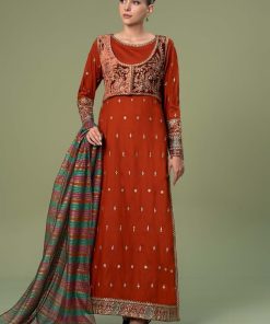 Luxury Pret Rustic Orange Embroidered Linen Suit MBDW-W2467RO