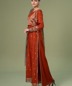 Luxury Pret Rustic Orange Embroidered Linen Suit Mbdw-W2467Ro 7 Dw W2467Mustarde Imanistudio.com