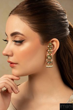 Phool Jhumka Green Enamel Earrings Fashion Jewellery Imjer-Ef2509R1G 6 Jer Ef25 09Green Enameld Imanistudio.com