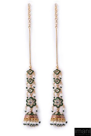 Phool Jhumka Green Enamel Earrings Fashion Jewellery Imjer-Ef2509R1G 5 Jer Ef25 09Greenenamel Imanistudio.com