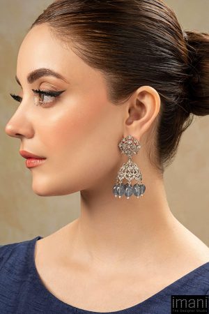 Silver Sparkle Greym Jhumka Earrings Fashion Jewellery Imjer-Ef2513Sg 7 Jer Ef25 13Grey Imanistudio.com