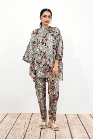 2 Pcs Grey Printed Arabic Lawn Co-Ord Set MB-EF24180GP