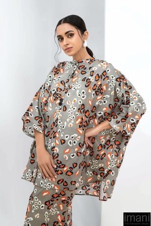 2 Pcs Grey Printed Arabic Lawn Co-Ord Set Mb-Ef24180Gp 18 Mb Ef 24180Greyb Imanistudio.com