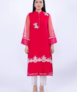 1 Pcs Coral Pink Organza Embroidered Shirt MB-F23407CP