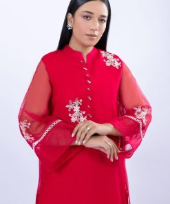 1 Pcs Coral Pink Organza Embroidered Shirt Mb-F23407Cp 7 Mb F23407 Coralpinka Imanistudio.com