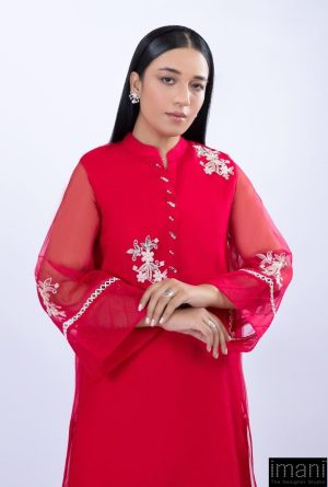 1 Pcs Coral Pink Organza Embroidered Shirt Mb-F23407Cp 7 Mb F23407 Coralpinka Imanistudio.com