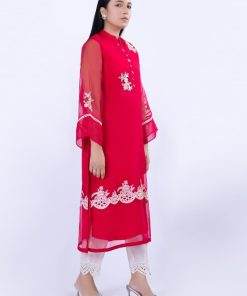 1 Pcs Coral Pink Organza Embroidered Shirt Mb-F23407Cp 6 Mb F23407 Coralpinkb Imanistudio.com