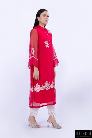 1 Pcs Coral Pink Organza Embroidered Shirt Mb-F23407Cp 6 Mb F23407 Coralpinkb Imanistudio.com