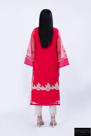 1 Pcs Coral Pink Organza Embroidered Shirt Mb-F23407Cp 8 Mb F23407 Coralpinkc Imanistudio.com