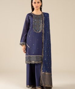 3 Pcs Pret Navy Blue Embroidered Two Tone Silk Suit MBDW-FS2430NB