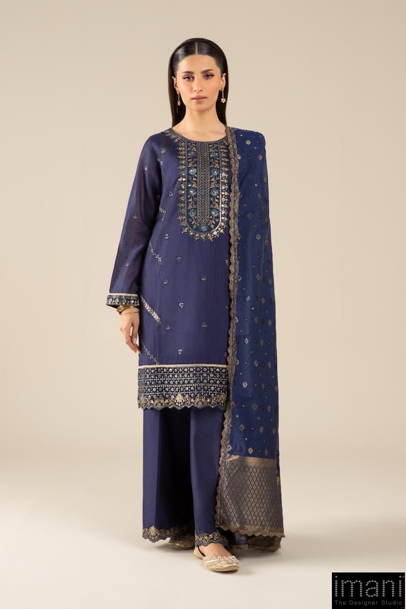 3 Pcs Pret Navy Blue Embroidered Two Tone Silk Suit Mbdw-Fs2430Nb 1 3 Pcs Pret Navy Blue Embroidered Two Tone Silk Suit Mbdw-Fs2430Nb