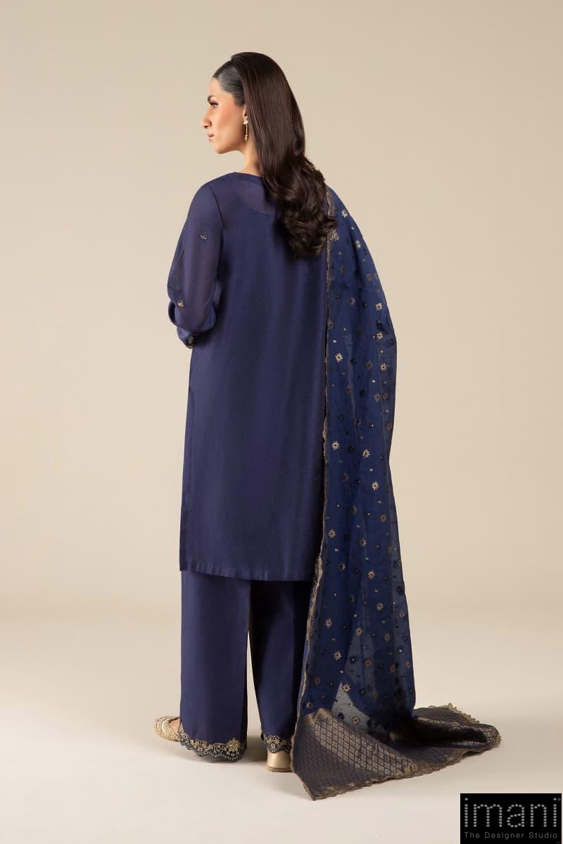 3 Pcs Pret Navy Blue Embroidered Two Tone Silk Suit Mbdw-Fs2430Nb 5 3 Pcs Pret Navy Blue Embroidered Two Tone Silk Suit Mbdw-Fs2430Nb - Image 5