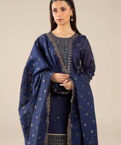 3 Pcs Pret Navy Blue Embroidered Two Tone Silk Suit Mbdw-Fs2430Nb 9 Mb Fs2530Blueb Imanistudio.com