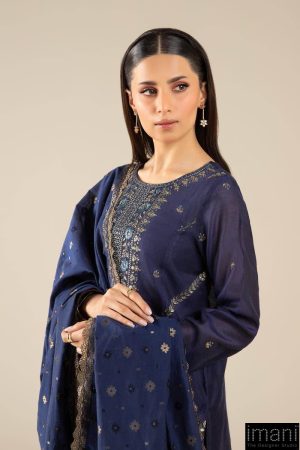 3 Pcs Pret Navy Blue Embroidered Two Tone Silk Suit Mbdw-Fs2430Nb 8 Mb Fs2530Bluec Imanistudio.com