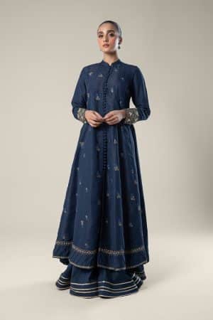 1 Pcs Navy Blue Shimmer Silk Pishwas MB-WS2414NB