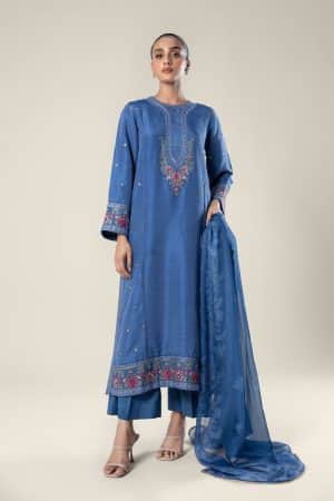2 Pcs Embroidered Raw Silk Blue Shirt & Dupatta MB-WF2436BL