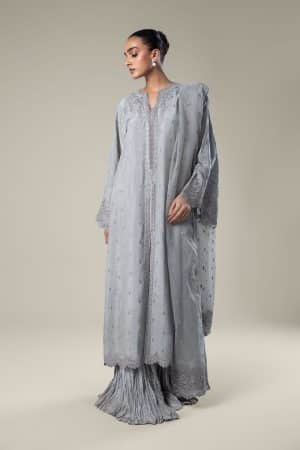 2 Pcs Embroidered Raw Silk Grey Dress & Dupatta MB-WF2410GY