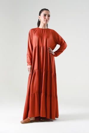 1 Pcs Burnt Orange Twill Dyed Dress MB-WS24122BO