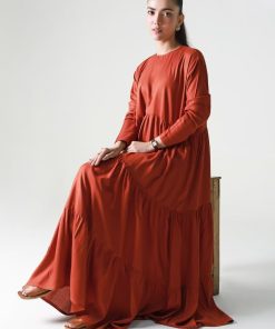 1 Pcs Burnt Orange Twill Dyed Dress Mb-Ws24122Bo 10 Mb Ws24 122Burntorange.a Imanistudio.com