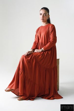 1 Pcs Burnt Orange Twill Dyed Dress Mb-Ws24122Bo 10 Mb Ws24 122Burntorange.a Imanistudio.com