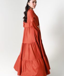 1 Pcs Burnt Orange Twill Dyed Dress Mb-Ws24122Bo 12 Mb Ws24 122Burntorange.b Imanistudio.com