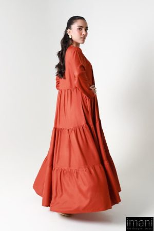 1 Pcs Burnt Orange Twill Dyed Dress Mb-Ws24122Bo 12 Mb Ws24 122Burntorange.b Imanistudio.com