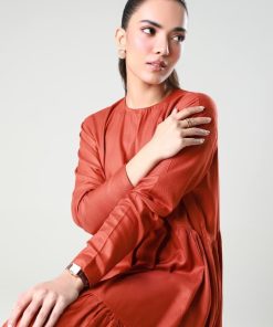 1 Pcs Burnt Orange Twill Dyed Dress Mb-Ws24122Bo 11 Mb Ws24 122Burntorange.c Imanistudio.com