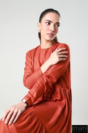 1 Pcs Burnt Orange Twill Dyed Dress Mb-Ws24122Bo 11 Mb Ws24 122Burntorange.c Imanistudio.com
