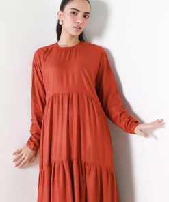 1 Pcs Burnt Orange Twill Dyed Dress Mb-Ws24122Bo 9 Mb Ws24 122Burntorange.d Imanistudio.com
