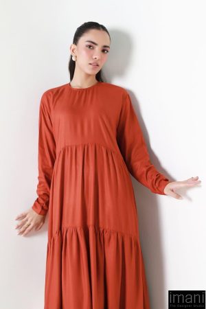 1 Pcs Burnt Orange Twill Dyed Dress Mb-Ws24122Bo 9 Mb Ws24 122Burntorange.d Imanistudio.com