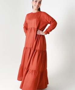 1 Pcs Burnt Orange Twill Dyed Dress Mb-Ws24122Bo 8 Mb Ws24 122Burntorange.e Imanistudio.com