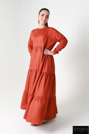 1 Pcs Burnt Orange Twill Dyed Dress Mb-Ws24122Bo 8 Mb Ws24 122Burntorange.e Imanistudio.com