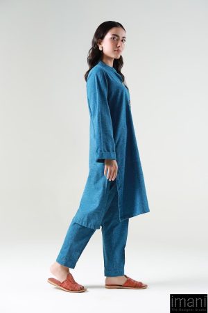 2 Pcs Blue Yarn Dyed Co-Ord Set Mb-Ef2417By 11 Mb Ws2417Blueg Imanistudio.com