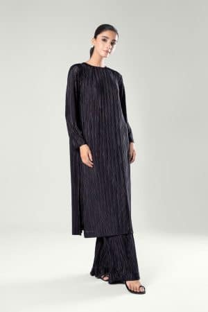 2 Pcs Black Satin Silk Co-Ord Set MB-EF24194BB
