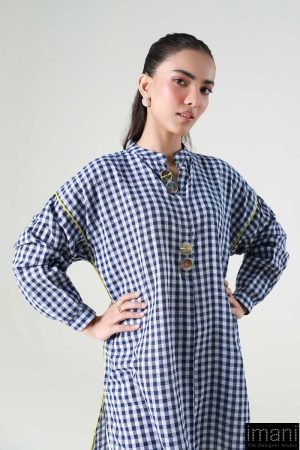 1 Pcs Navy Blue Check Yarn Dyed Shirt Mb-Ws2422Nb 13 Mb Ws2422Blueb Imanistudio.com