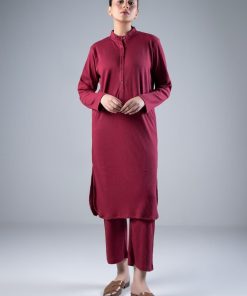 2 Pcs Maroon Ribbed Co-Ord Set MB-WS2437MN