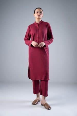 2 Pcs Maroon Ribbed Co-Ord Set MB-WS2437MN