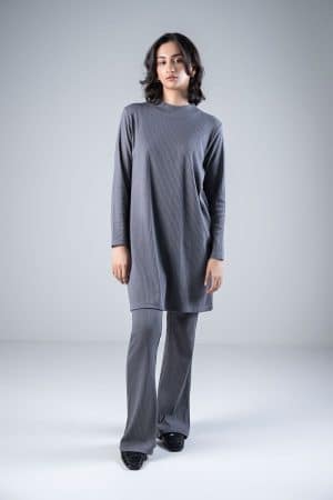 2 Pcs Grey Ribbed Co-Ord Set MB-WS2438GY